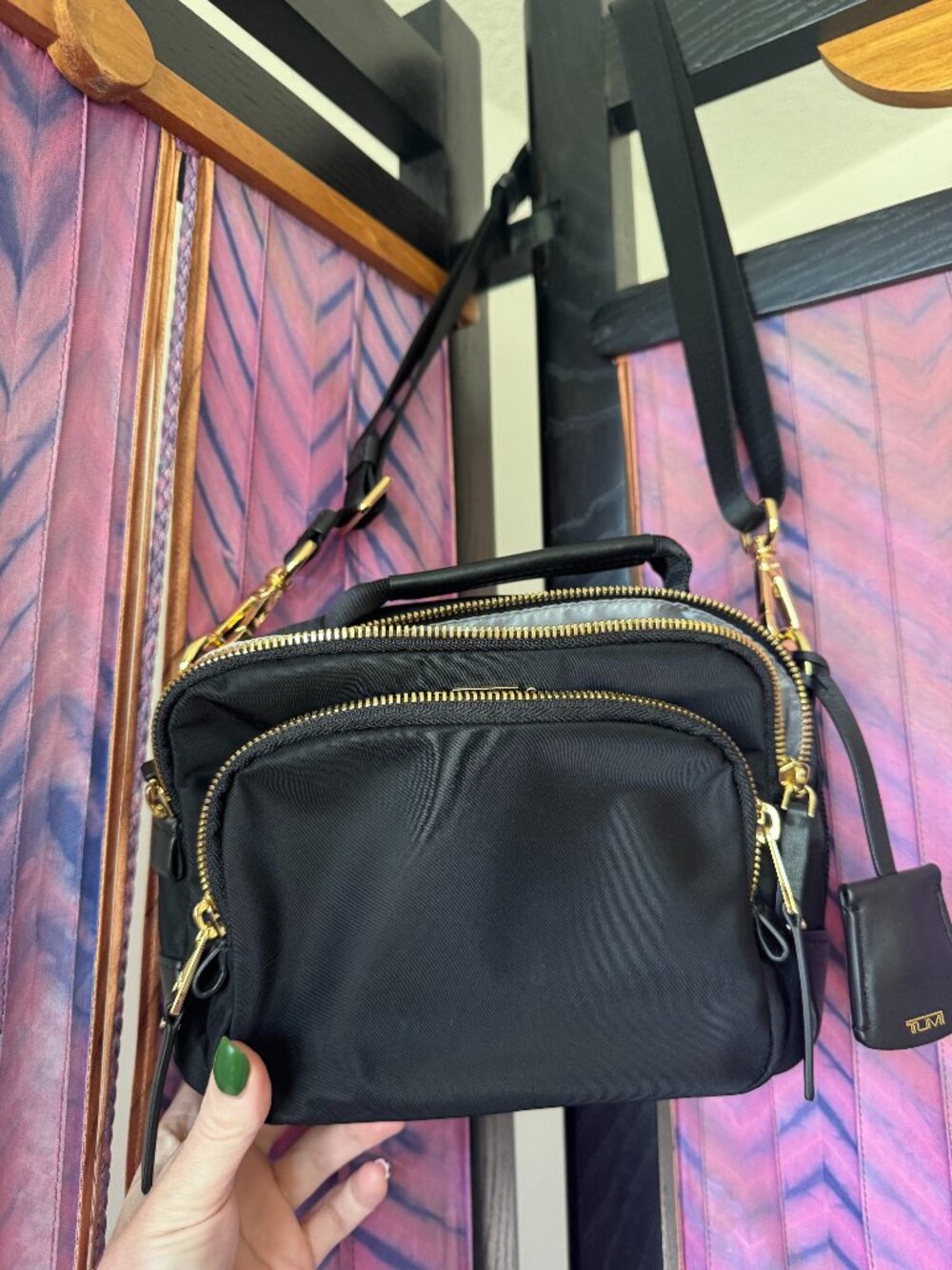 Tumi Voyageur Troy Crossbody Bag Black Gold Hardware